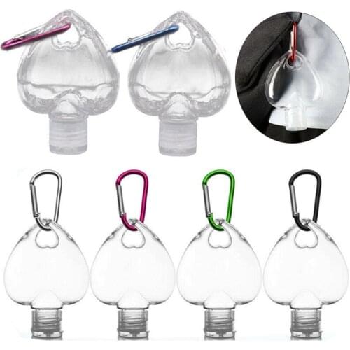 50ml Plastic Portable Heart Shape Empty Sanitizer Bottle With Key Ring Hook Travel Refillable Empty Bottle Containers 5pcs/lot