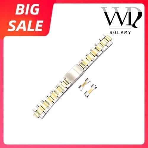 Rolamy 19 20mm Top Grade Quality Gold Brushed 316L Solid Stainless Steel Watch Band Belt Strap Bracelets For Oyster Rolex Seiko