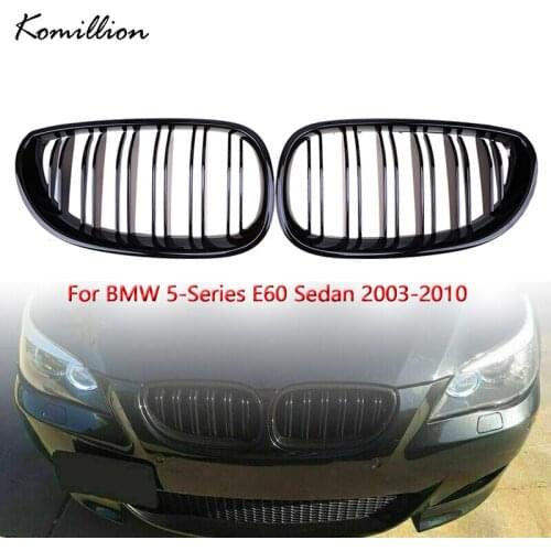 1Pair Front Center Grilles Double Lines Gloss Black Grills for BMW 5-Series E60 Sedan 2003 2004 2005 2006 2007 2008 2009 2010