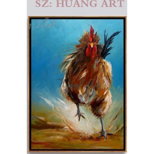 Hand painted fine works cock oil painting canvas on the modern knife art decoration painting wall decoration home hall sofa