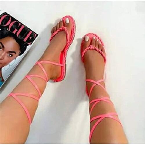 Sandals Women Summer New Fashion Womens Sandals 2021 Womans Flat Sandals Open Toe Bandage Sexy Outdoor Beach Shoes Solid Color