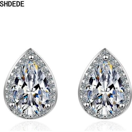 SHDEDE 925 Silver Studs Earrings Water Drop Bride Party Jewelry Gifts Embellished With Crystals From Swarovski -X837