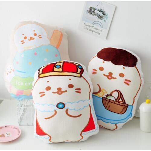Kawaii Sea Lion&Ice Cream Plush Pillow Soft Comfortable Double Printing Stuffed Cartoon Animal Toy Bed Cushion Doll Kids Gifts