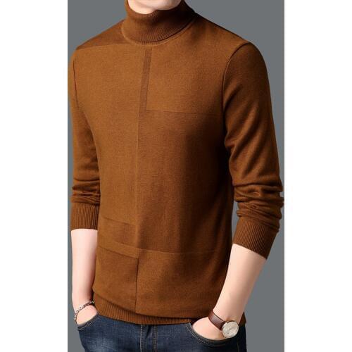 High Quality Autumn Winter Mens Turtleneck Sweater Thick Warm Knit Sweater Male Brand Clothes Brown Wine Red Black Gray