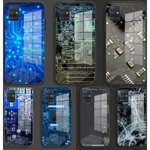 Technology Circuit board Soft Silicone Glass Case For Samsung Galaxy A10 A20 A30 A40 A50 A70 A31 A51 A71 Balck Cover
