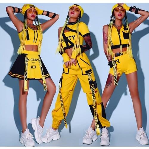Yellow Cheerleader Uniform Hip Hop Clothes Female Jazz Dancewear Rave Outfit Girl Sets Stage Costume Festival Clothing DL8204