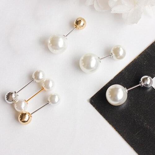 Women Fashion Double Faux Pearls Brooch Safty Pin Cardigan Shawl Clip Badge Gift