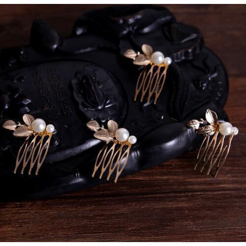 TUANMING 4pcs Promotion Hair Comb Hair Pin Barrette Leaf Simulated Pearl Hair Clip Wedding Hair Accessories Bridal Women Jewelry