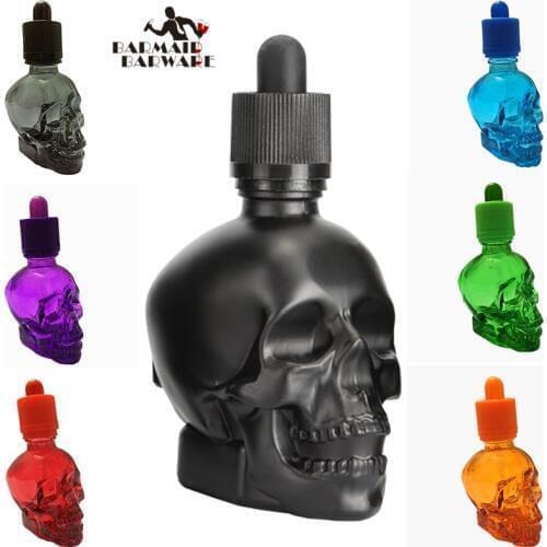 1 Piece 30ml Skull Bottle Bitter Bottle E Liquid Frosted Black Skull Shape Glass Dropper Bottle With Child Proof