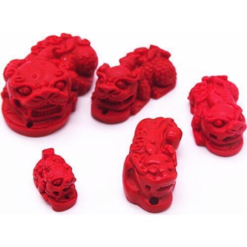 1 Pc Natural Cinnabar Handmade Bixie Pixiu Tian Lu Charm Beads Lucky Amulet Pendant Jewelry Making Wealth Good Luck