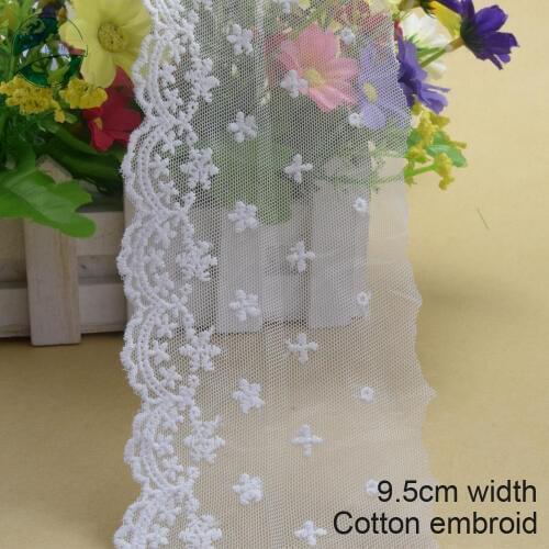 10yards 9.5cm white lace cotton embroidery lace french lace ribbon fabric guipure diy trims warp knitting sewing Accessories3727