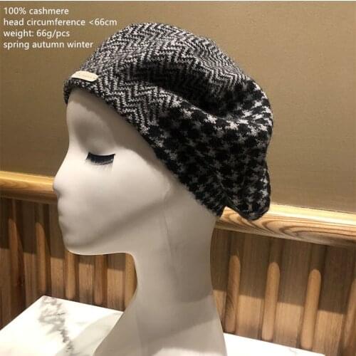 Naizaiga 100% cashmere Houndstooth womens warm beret without brim, ladies warm color matching flat top gray girl hat JRSM606