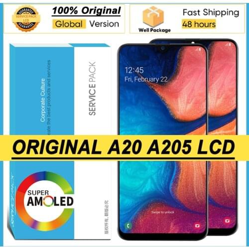100% Original 6.4'' AMOLED Display for Samsung Galaxy A20 A205 SM-A205F Full LCD Touch Screen Digitizer Assembly Repair Parts