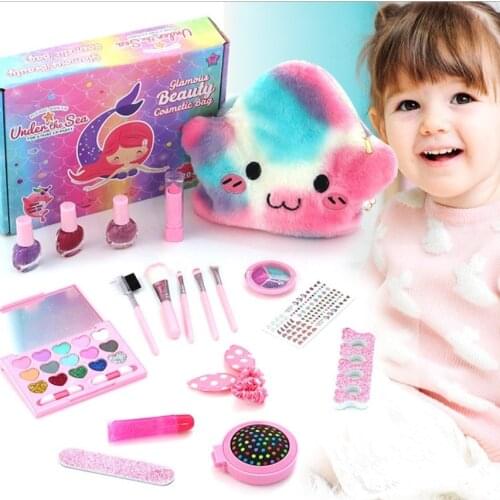 18Pcs Pretend Play Simulation Cosmetic Girls Makeup Set Kit Handbag Eyeshadow Lipstick Kid Make Up Safe Nontoxic Toys for Girls