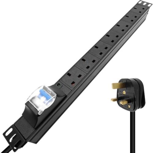 1U 7 Units British PDU Power Strip Universal UK Socket adapter Aluminum shell Air protection switch LED indication Security