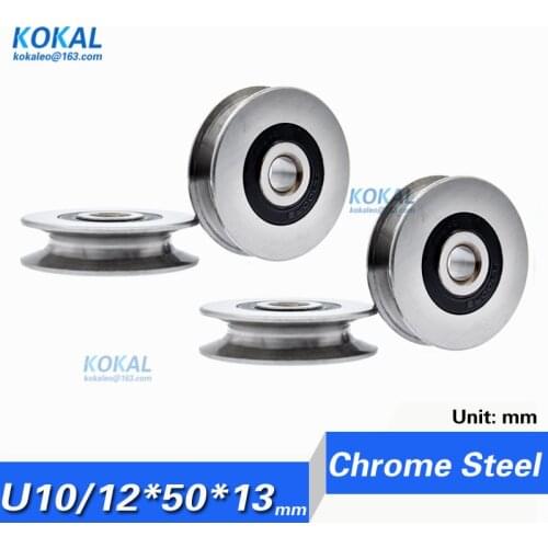 5PCS/lot 12*50*13mm 6301RS bearing steel bearings, U grooves V round bottom 5cm pulley, 6mm guide wheel, wire rope lifting wheel