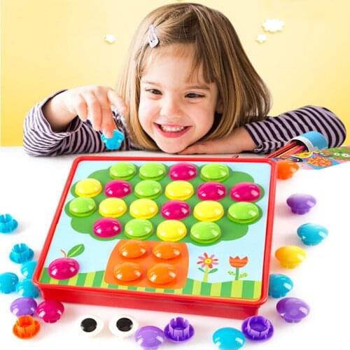 5 Types Colorful Mushroom Nails Pegboard Puzzle Set 3D Buttons Art DIY Assemble Mosaic Game Educational Toys for Kids Children
