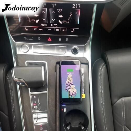 Phone stand car wireless charger for Audi A6 C8 2019 2020 mobile support cup hoder for sumsung S10 S20 qi fast charging bracket