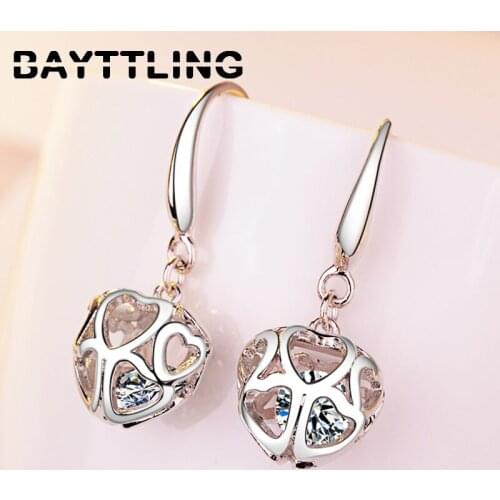 BAYTTLING 925 Sterling Silver 30mm Exquisite Hollow Heart Zircon Earrings For Women Fashion Charm Wedding Jewelry Gifts