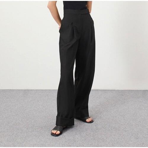 Summer High Waist Wide Leg Pants For Women Pockets Straight Black Loose Trousers Female 2021 Autumn Elegant Fashion Ladies Pant