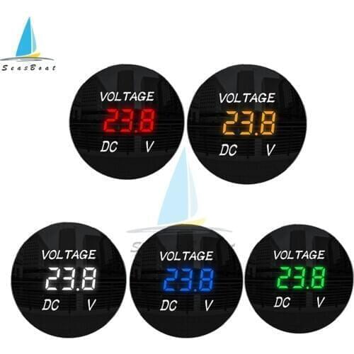 Round Waterproof Auto Boat Car Motorcycle DC5V-48V LED Panel Digital Volt Voltage Meter Tester Monitor Display Voltmeter 12V 24V