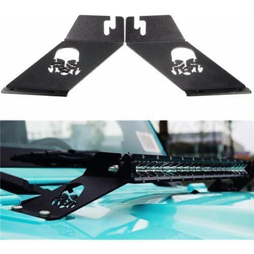 For 2007-UP Jeep Wrangler JK LED Light Bar Skull Hood Mounting Brackets Fit 20-22" Straight LED Work Light Bar