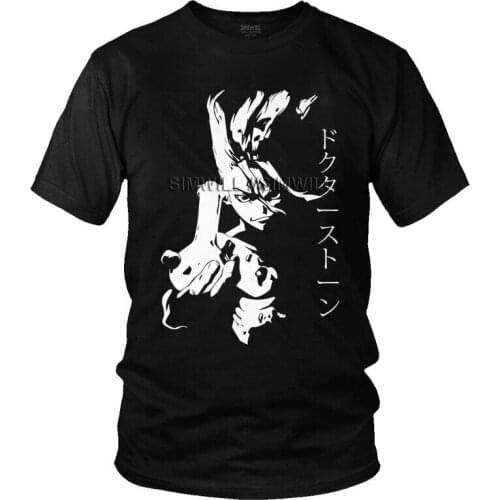 Dr Stone Tshirt Men Novelty Tees Top Cotton T Shirts Short Sleeve Animation Senku Ishigami T-shirt Gift Idea Clothes