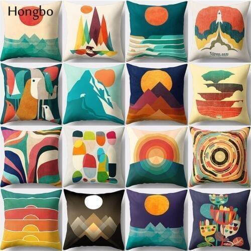 Hongbo 1 Pcs Creative Sun Birds Mountain Printed Pillow Case Cushion Cover Bed Pillowcase for Car Sofa Home Decor