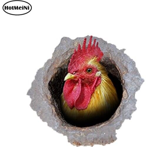 HotMeiNi 13cm x 12.35cm Yellow Rooster Car Sticker Torn Metal Decal Reflective Stickers Funny Car Styling 3D Bullet Hole Style