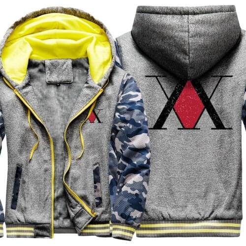 HUNTERXHUNTER Camouflage Mens Raglan Thicken Jackets Keep Warm Hip Hop Long Sleeve Leisure Tops Retro Hipster moletom masculino