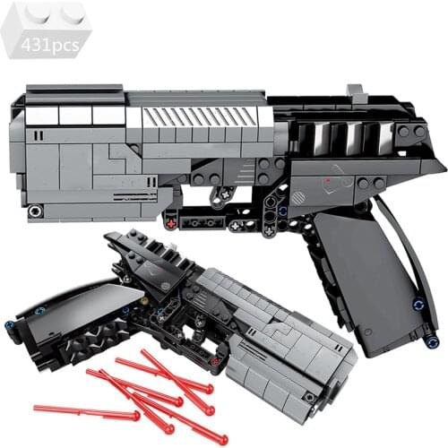 City Police Pistol Gun 4 Colour Survival Shooting Signal Toy Building Blocks Game Weapon DIY Model Kit Bricks Kids Toys Gifts