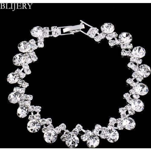 BLIJERY Silver Color Crystal Bridal Bracelets for Women Geometric Bracelets & Bangles Femme Wedding Engagement Jewelry Gifts