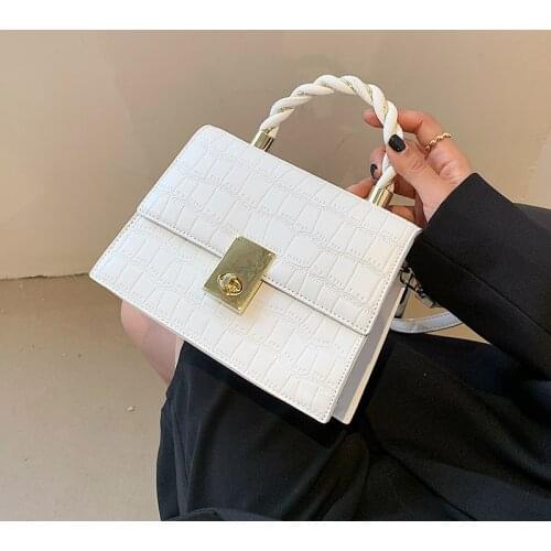 Rope Handle Small PU Leather Crossbody Bag For Beautiful Women 2021 Female Fashion Stone Pattern Shoulder Handbags Designer