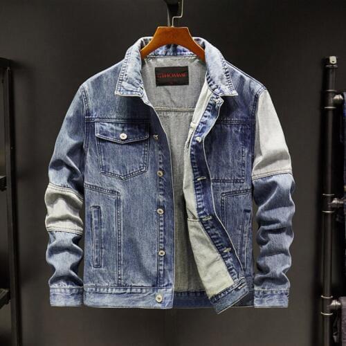 Fashion men denim jacket Spring autumn thin Cowboy Casual coat mens splice sleeves jacket New Male slim outerwear Brand clothing