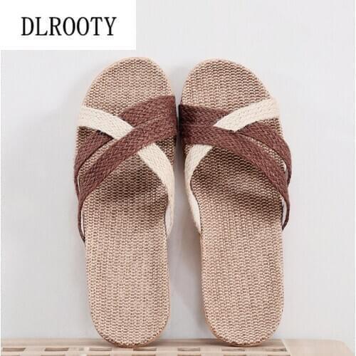 Men Slippers Sandals Shoes Flip Flops New Summer Fashion Breathable Hemp Non-slip Man Home Slides Casual Male Flat