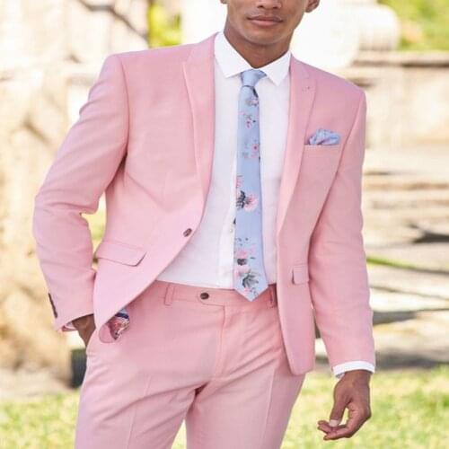 Mens Wedding Suits Two Pieces Pink Single Breasted Stylish Peak Lapel Slim Fit Fashion Blazer Jackets Pants Tuxedo Costumes