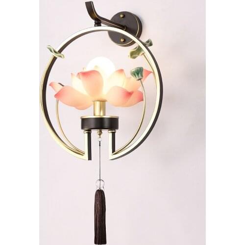 New Chinese-style wall lamp creative hallway aisle lamp living room bedroom antique bedside lamp Zen lotus wall lamp LB030313