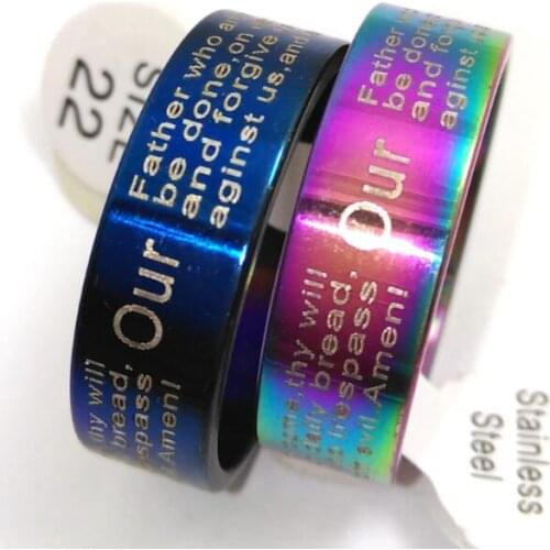 NEW 30pcs English Lords prayer Bible Stainless Steel Wedding Rings Wholesale JESUS Jewelry Lots
