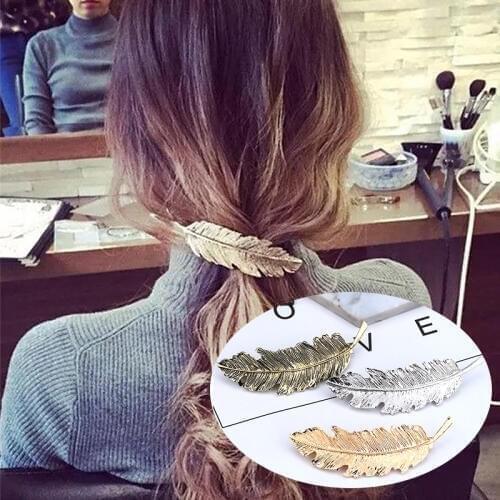 Innovative New Hair Accessories Horsetail Hairpin Vintage Personality Feather Leaf Spring Side Clips Give Girls Gifts
