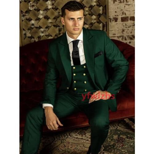 New Arrival One Button Groomsmen Peak Lapel Groom Tuxedos Men Suits Wedding/Prom Best Blazer ( Jacket+Pants+Vest+Tie) C279
