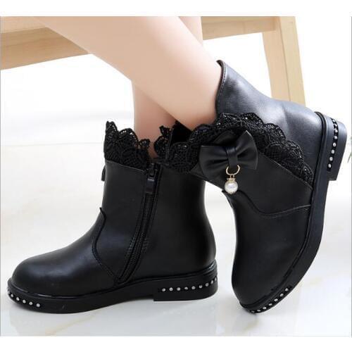 New Children Snow Boots Bow Warm Winter Boots Fashion Plush Baby Shoes Water-Proof Sneakers Girls red black Boots