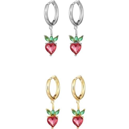 Shiny Side Accessories Crystal Fruit Drop Earring for Women Cute Cherry Gift Girls Cute Small Hoop Earring Pendientes Wholesale