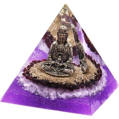 Orgonite Chakra Energy Pyramid Buddha Yoga Meditation Ornaments Crystal Resin Craft EMF Protection Lucky Stone Buddhist Jewelry