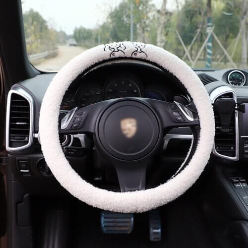 Plush Cute Warm Winter Car Steering Wheel Cover Auto Interior Accessories Goods For Women Girls Braiding on Car Decor Covers