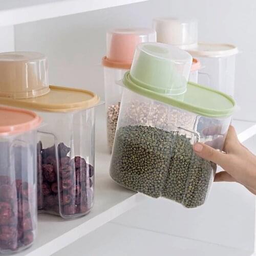 PP Food Storage Box Plastic Clear Container Set with Pour Lids Kitchen Storage Bottles Jars Dried Grains Tank 1.9L-2.5L H1211