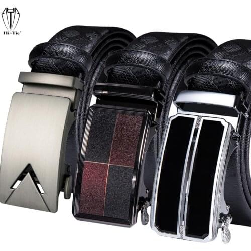 Black Silver Metal Automatic Buckles Formal Mens Belts Leather Ratchet Waistband Straps for Dress Jeans Business Wedding Cowboy