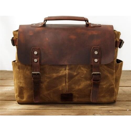 Retro Mens Handbags Business Office Work Briefcase Computer Laptop Bag Male Canvas Leather Waterproof Shoulder Messenger Bags