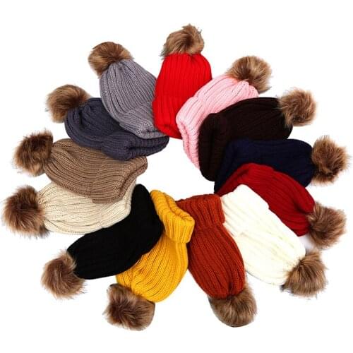 Parent-child Mother Kids Child Baby Warm Winter Knit Beanie Fur Pom Hat Crochet Ski Cap Cute Arrival Mom And Baby Knited Hats