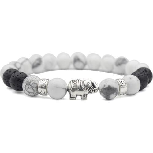 8mm yk23 silver adjusted Charm Elephant white Howlite Bracelet black volcanic lava Stone bead essential oils diffuser women