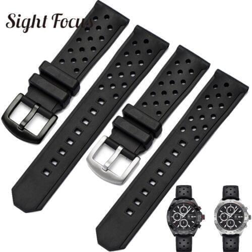 Silicone Gel Watch Band for TAG_Heuer WAZ2113 Watch Strap Perforated Rubber Silicone Belts Waterproof Mens Bracelets